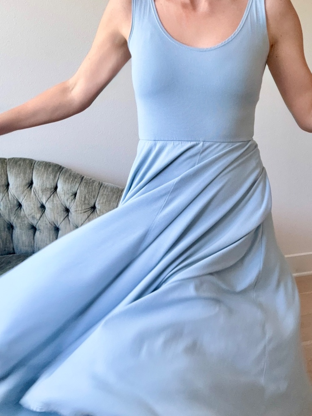 Reformation Sleeveless Midi Dress Light Blue XS Minimalist